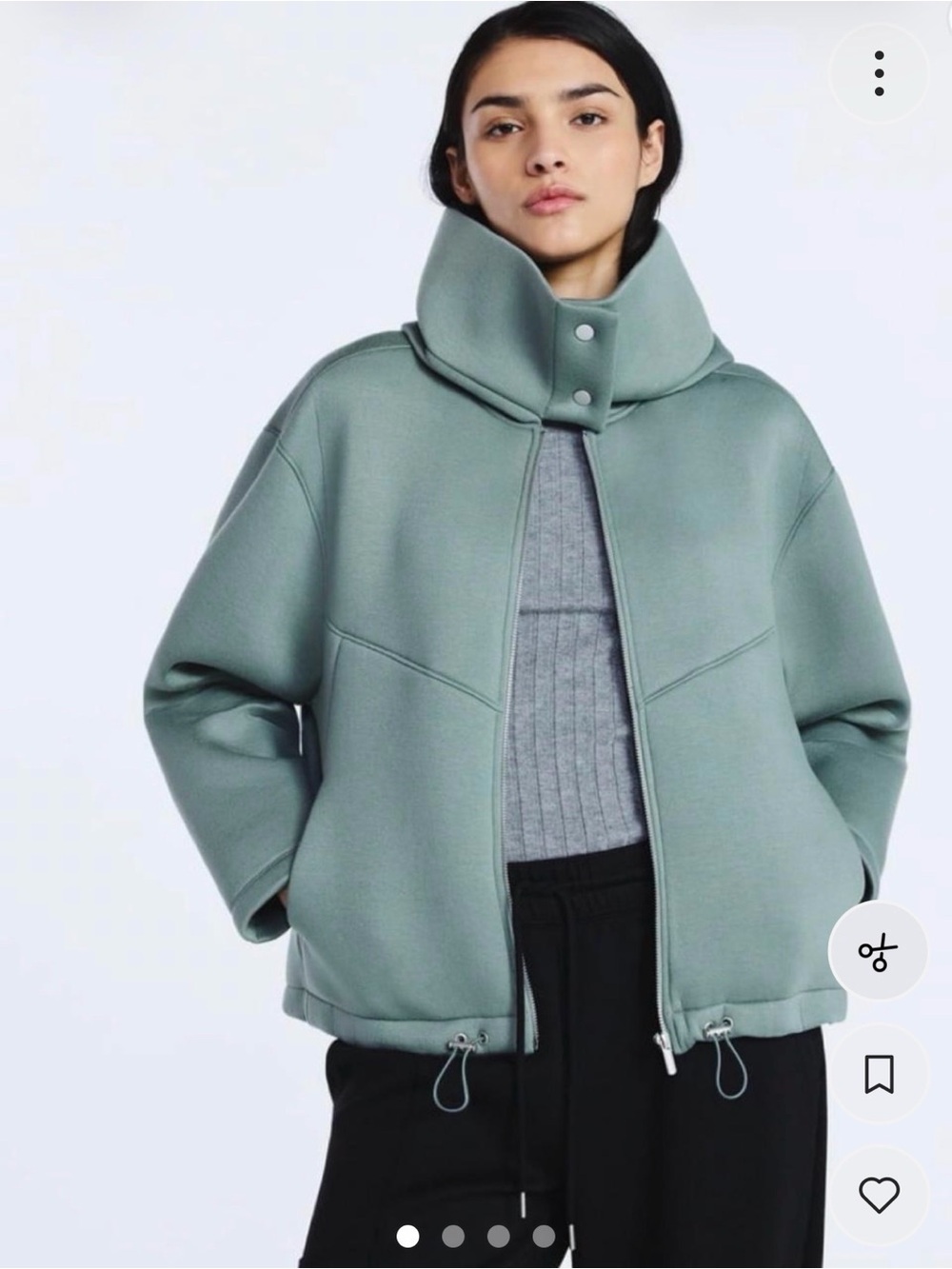 Women’s Oversized High Neck Zip Front Jacket in Sage Green
